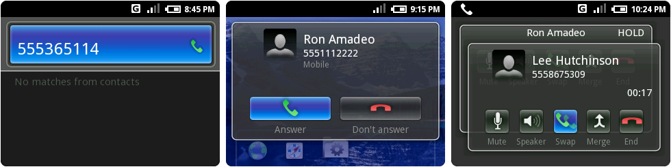 当你在主屏幕按数字键弹出的拨号界面,来电,以及电话会议界面。