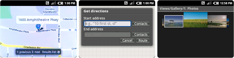 一个视频屏幕抓取导出的谷歌地图界面,方向界面,相册测试界面。