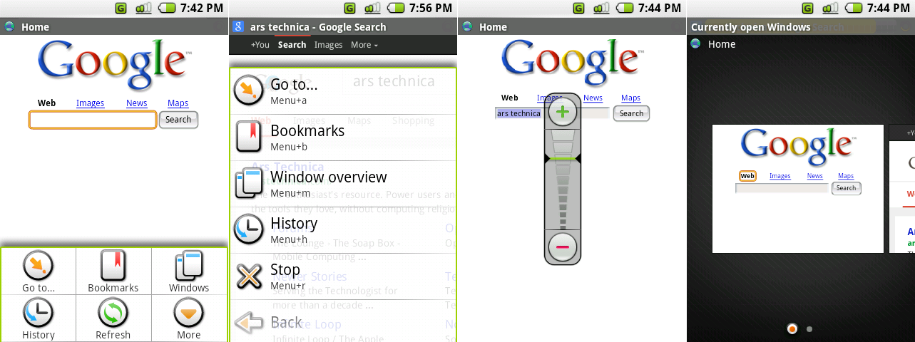 浏览器的主要菜单,浏览器的二级菜单,疯狂的变焦控制和窗口界面。