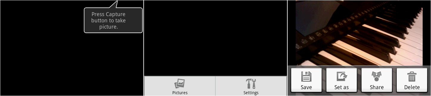 相机应用的拍照界面,菜单,照片浏览模式。