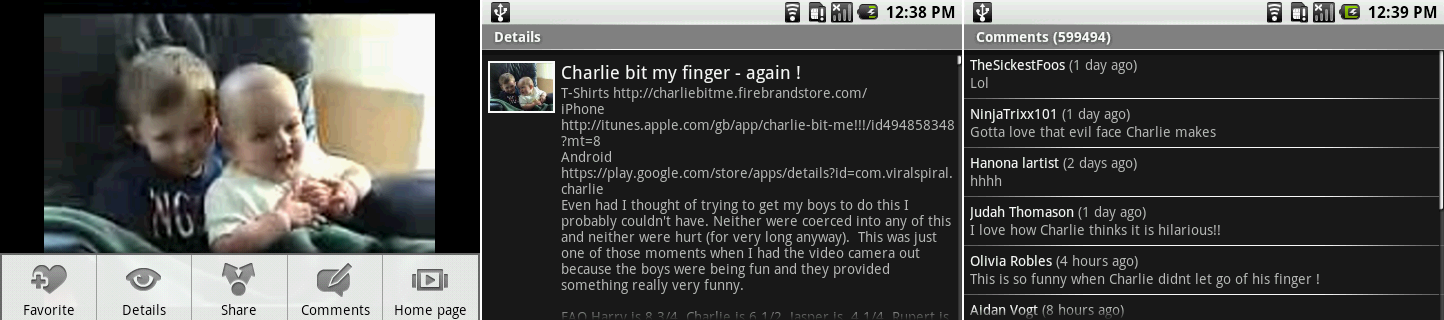 YouTube的视频菜单,描述页面,评论。