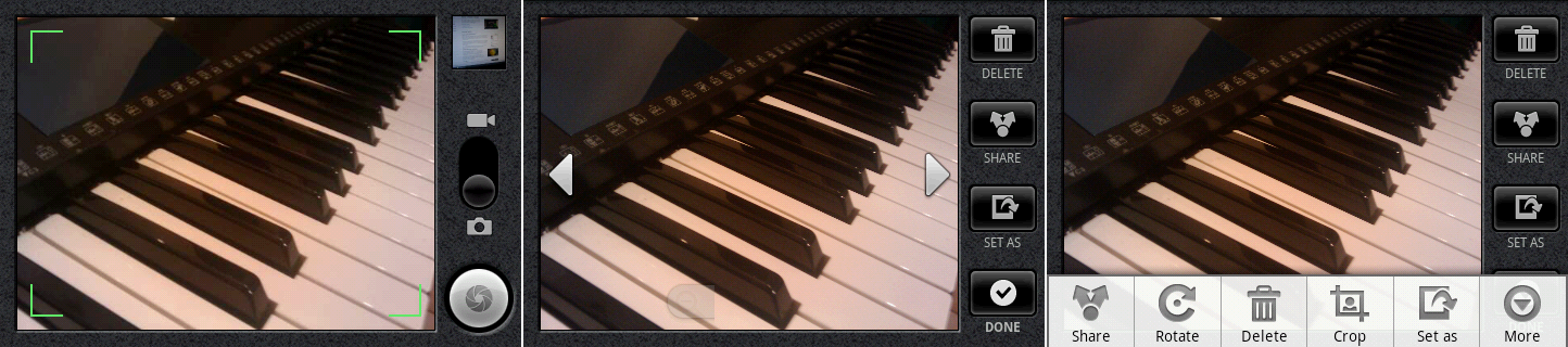 相机取景窗,照片回看界面,菜单。