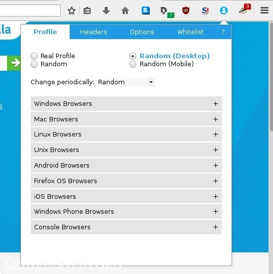 在火狐上使用Random Agent Spoofer