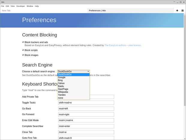 Min browser search function