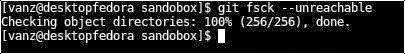 Output after executing the git-fsck command on the repository Output after executing the git-fsck command on the repository
