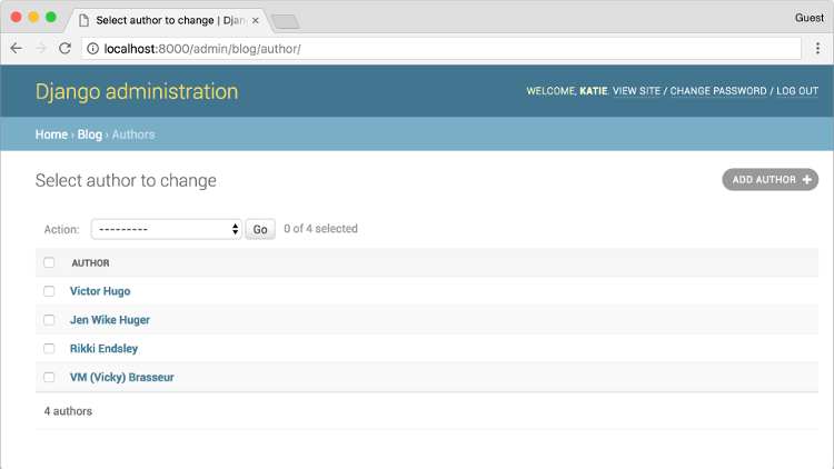 Authors list in Django Admin Authors list in Django Admin