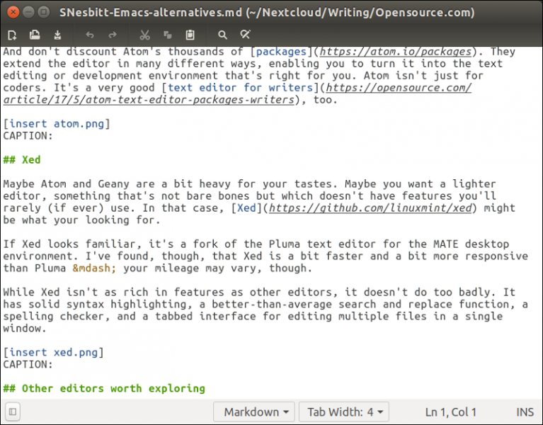 Writing this article in Xed 使用 Xed 编辑文章
