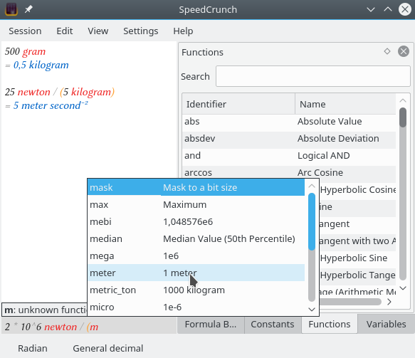 SpeedCrunch graphical interface SpeedCrunch graphical interface