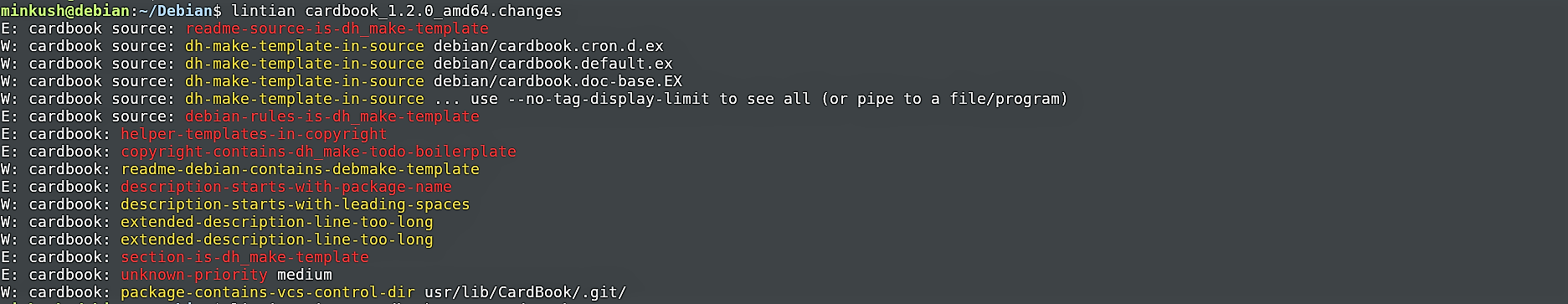 Running Lintian on package Package Error Brief!