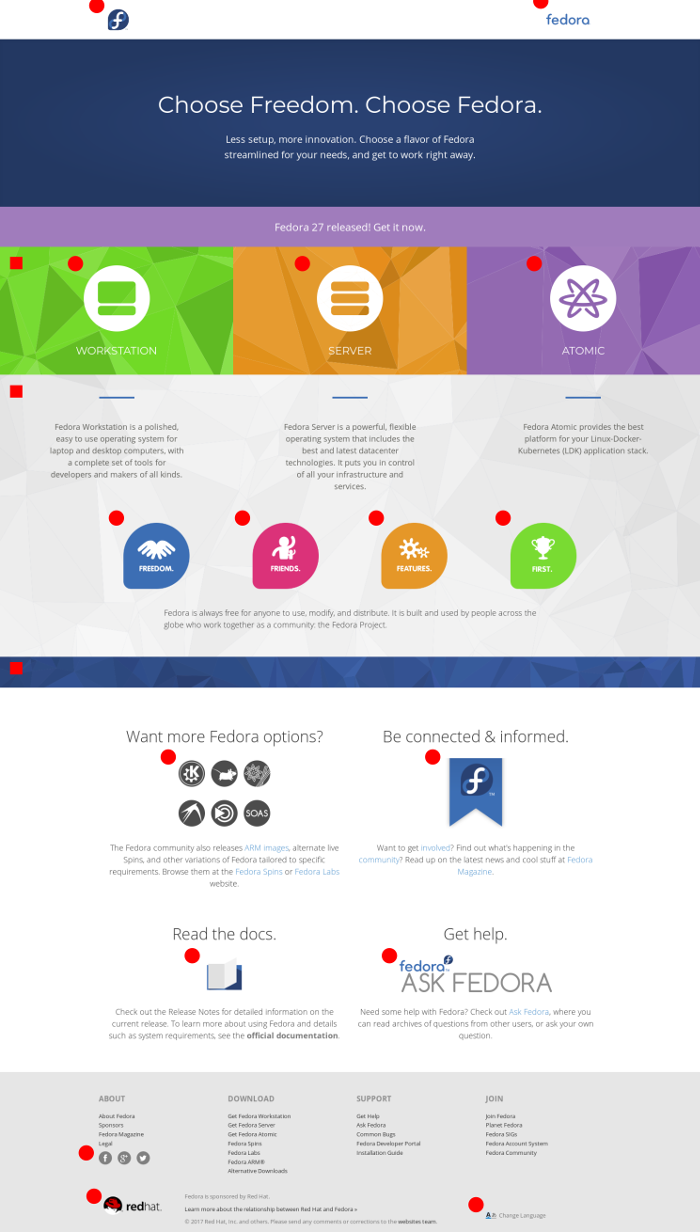 Getfedora 的页面,对其中的图片做了标记
