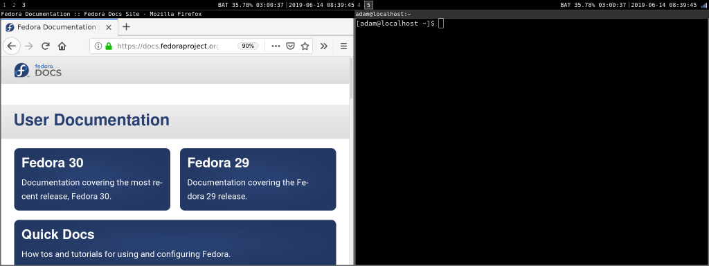 右侧屏幕切换为工作空间 5,左侧屏幕仍为空间空间 3