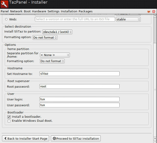 SliTaz installer SliTaz installer