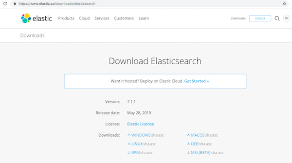 The Elasticsearch download page. The Elasticsearch download page.