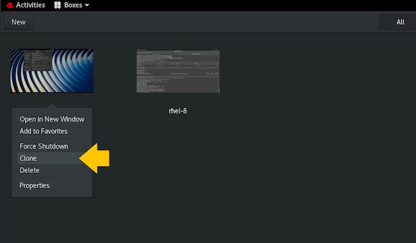 Cloning your golden image in GNOME Boxes. Cloning your golden image in GNOME Boxes.