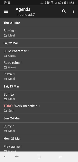 Orgzly's agenda view Orgzly’s agenda view
