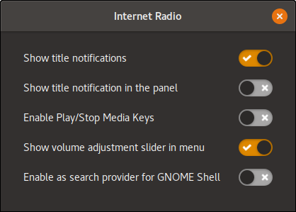GNOME Internet Radio Settings GNOME Internet Radio Settings