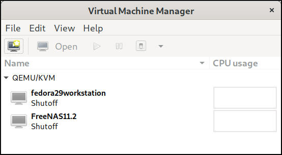 Virtual Machine Manager's main screen Virtual Machine Manager’s main screen