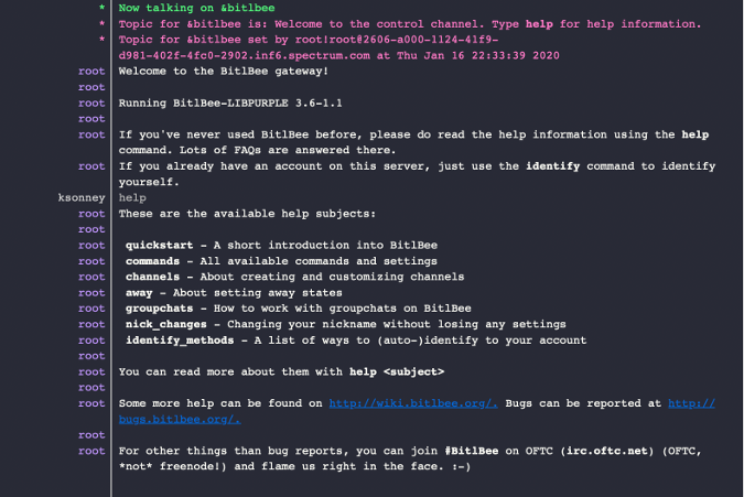 Initial BitlBee connection Initial BitlBee connection