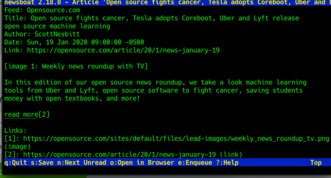 Reading an article in Newsboat Reading an article in Newsboat