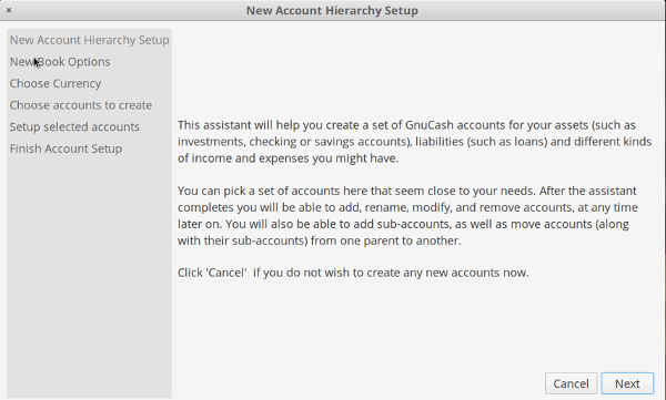GnuCash new account setup GnuCash new account setup