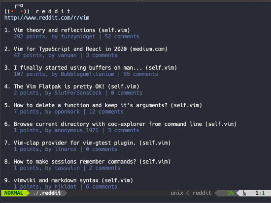 Reddit in Vim Reddit in Vim