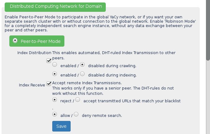 YaCy network configuration YaCy network configuration
