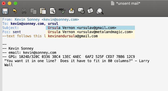Composing a message with BBDB addressing 在消息中使用 BBDB 地址