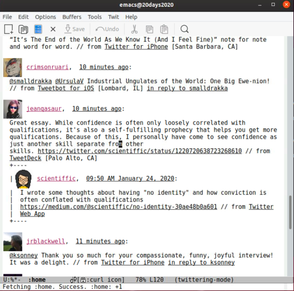 Twitter in Emacs Emacs 中的 Twitter