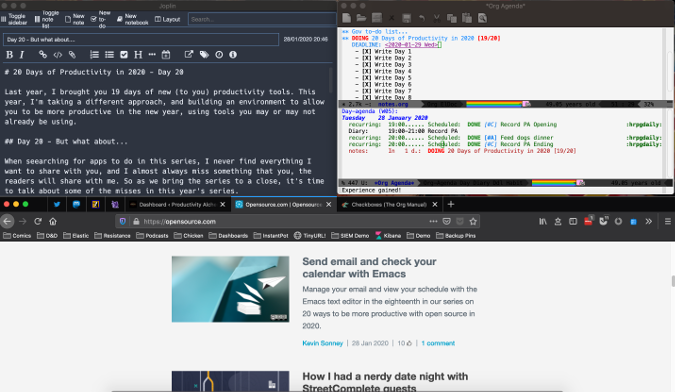 Desktop with Joplin, Emacs, and Firefox Desktop with Joplin, Emacs, and Firefox