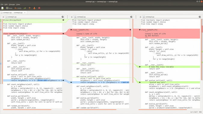 Comparing three files in Meld Comparing three files in Meld