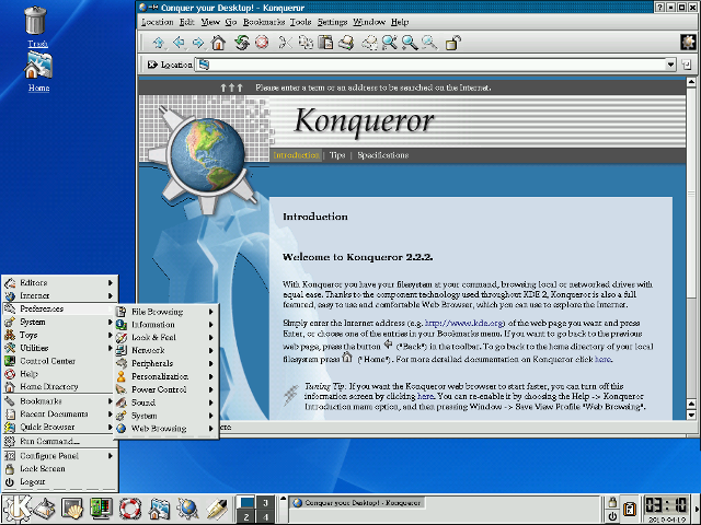 KDE 2.2.2 (2001) showing the Konqueror browser KDE 2.2.2 (2001) showing the Konqueror browser