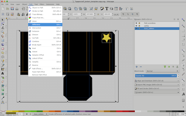 Object > Difference menu 路径 > 差集 菜单