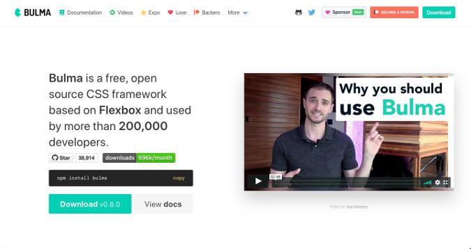 Bulma homepage Bulma homepage