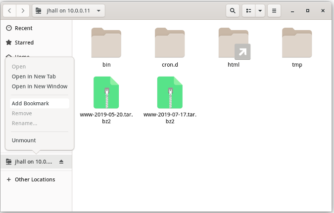 GNOME file manager - adding bookmark GNOME file manager - adding bookmark
