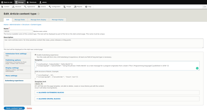 Drupal Gutenberg settings Drupal Gutenberg settings