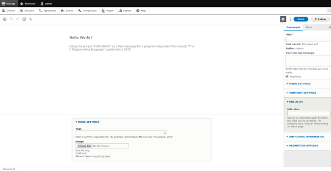 Drupal Gutenberg content screen Drupal Gutenberg content screen