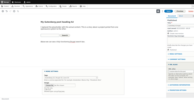 Drupal Gutenberg entering text Drupal Gutenberg entering text