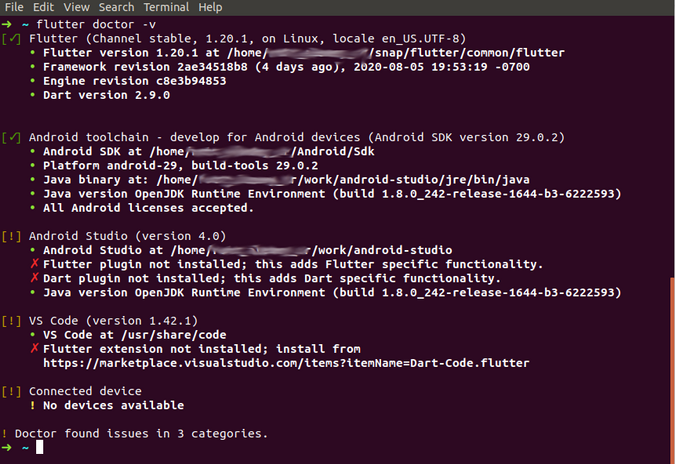 Checking Flutter installation with the doctor command Checking Flutter installation with the doctor command
