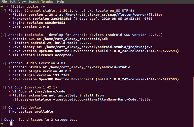 Checking Flutter plugins with the doctor command Checking Flutter plugins with the doctor command