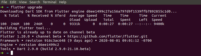 flutter upgrade output flutter upgrade output