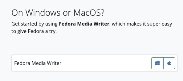 Fedora Media Writer download screen Fedora Media Writer 下载界面