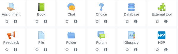Moodle activities menu Moodle 活动菜单