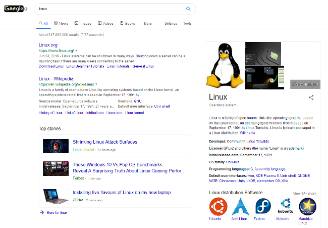 Google search results Google 搜索结果