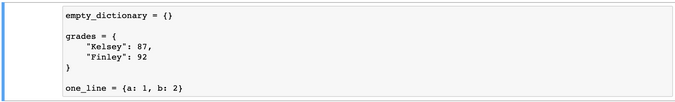 Code for defining key-value pairs in the dictionary 定义字典键值对的代码