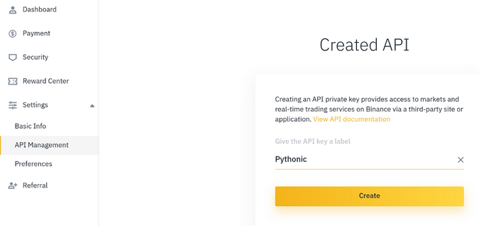 Creating an API key in Binance Creating an API key in Binance