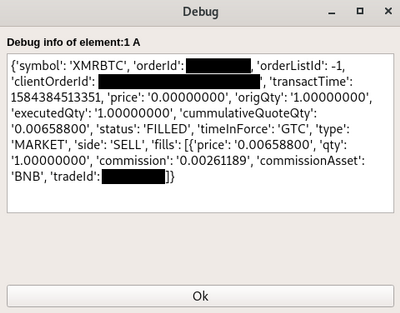 Output of a successfully placed sell order Output of a successfully placed sell order