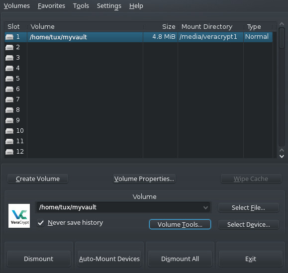 Mounting a VeraCrypt volume Mounting a VeraCrypt volume