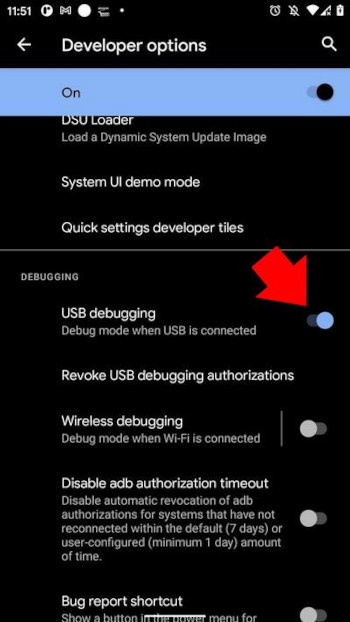 Enable USB Debugging option Enable USB Debugging option