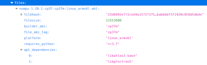Metadata in JSON files in piwheels Metadata in JSON files in piwheels