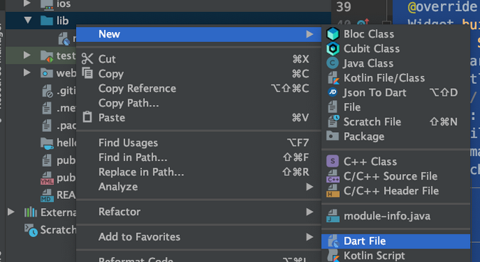 Create a new Dart file 创建一个新的 Dart 文件